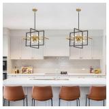 HONGREN Modern Square Lartern Chandelier Large Industrial Chandelier 24\" Black & Gold Pendant Light Fixture for Dining Room Kitchen Island Entryway Farmhouse