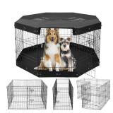 VEVOR Dog Playpen, 8 Pcs 30\" H x 24\" W Panels Foldable Metal Pet Exercise Pen, Dog Fence Indoor and Outdoor Pen with Door, Bottom Pad and Top Cover, Pet Playpen for Dogs, Cats, Other Small Animals