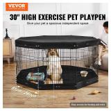 VEVOR Dog Playpen, 8 Pcs 30\" H x 24\" W Panels Foldable Metal Pet Exercise Pen, Dog Fence Indoor and Outdoor Pen with Door, Bottom Pad and Top Cover, Pet Playpen for Dogs, Cats, Other Small Animals