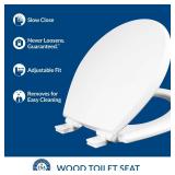 Mayfair Cassel Slow Close Toilet Seat, Easy Clean, Non Slip Premium Wood Seat, Easy Install, Made in USA, Round, White