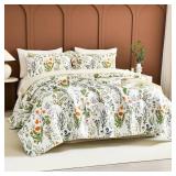 Sanracie Oversized King Quilt 128\"x120\",100% Cotton Floral Bedspreads California King Oversize Yellow Flowers Plant Pattern Printed Green Floral Bedding Coverlet Set for All Season Extra Large 3 Pcs