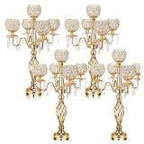 Nitial 4 Pcs 5 Arm Crystal Candelabra Centerpieces for Tables 27 Inch Tall Crystal Candle Holders Bowl Candelabra Table Centerpieces Decor for Wedding Christmas Dinner Party Events (Gold)