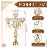 Nitial 4 Pcs 5 Arm Crystal Candelabra Centerpieces for Tables 27 Inch Tall Crystal Candle Holders Bowl Candelabra Table Centerpieces Decor for Wedding Christmas Dinner Party Events (Gold)