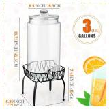 Honeydak 1 Pack 3 Gallon Glass Beverage Dispenser with Stand and Spigot Leakproof Glass Drink Beverage Storage for Parties Mason Jar Dispenser with Lids