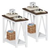 ChooChoo Farmhouse End Table Set of 2, Rustic Vintage Narrow End Side Table with Storage Shelf for Small Spaces, Nightstand Sofa Table for Living Room, Bedroom White