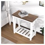 ChooChoo Farmhouse End Table Set of 2, Rustic Vintage Narrow End Side Table with Storage Shelf for Small Spaces, Nightstand Sofa Table for Living Room, Bedroom White