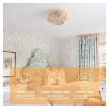 zheshirui 20\" Boho Caged Ceiling Fan with Lights Flush Mount, Low Profile Rattan Ceiling Fans with Lights and Remote Control, Enclosed 6 Speeds for Bedroom, Living Room, Kitchen