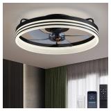 LUDOMIDE Ceiling Fans with Lights, Flush Mount Ceiling Fan with Lights and Remote, 6 Wind Speeds Smart Low Profile Ceiling Fan for Bedroom, Kids Room and Living Room 20\" (Black)