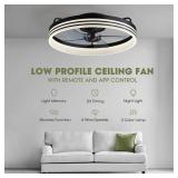 LUDOMIDE Ceiling Fans with Lights, Flush Mount Ceiling Fan with Lights and Remote, 6 Wind Speeds Smart Low Profile Ceiling Fan for Bedroom, Kids Room and Living Room 20\" (Black)