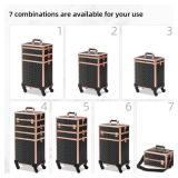 Somduy Rolling Makeup Case, Makeup Train Case with Lid, 5 in 1 Cosmetology Case on Wheels, Christmas Gift, Large Makeup Organizers, Profesional Cosmetic Case for Salon Barber, Black gold