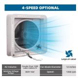 Doppy 14\" RV Roof Vent Fan, 12V Vent Fan With Led Light 12\" Diameter Blade w/White lid, 4 Speed Air Ventilation Ceiling Fan for RV/Trailer/Camper