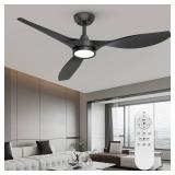 Roomratv Ceiling Fans with Lights, 52 Inch Ceiling Fan with Light and Remote, Black Ceiling Fan, DC Motor, 6 Speed, Quiet Noiseless, 3 CCT, Reversible, Plastic Blades, Indoor for Living Room Bedroom