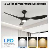 Roomratv Ceiling Fans with Lights, 52 Inch Ceiling Fan with Light and Remote, Black Ceiling Fan, DC Motor, 6 Speed, Quiet Noiseless, 3 CCT, Reversible, Plastic Blades, Indoor for Living Room Bedroom