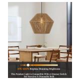 ELYONA Woven Pendant Light, 17â Modern Boho Chandelier Handwoven Rattan Basket Shade, Rustic Pendant Light Fixtures Farmhouse Ceiling Hanging Lamp for Dining Room, Kitchen Bedroom, Entryway, Foye