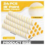 Leumoi 24 Pieces 18 Inch Paint Roller Covers Microfiber Brush Cover House Painting Supplies for Home Wall House Roller Kit for Surfaces(Yellow,3/8\" Naps)
