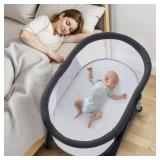 Jaoul Baby Bassinet, Portable Baby Travel Crib for Baby Bed with Wheels Comfy Mattress Mosquito Net Storage for Infant Newborn Lightweight and Breathable Mesh Design Dark Grey