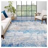 ROYHOME 8x10 Modern Abstract Rug Faux Wool Ultra Soft Rug Non Slip Non Shedding Accent Large Rug for Living Room Bedroom Dining Room Office Home, Blue/Grey