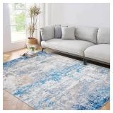 ROYHOME 8x10 Modern Abstract Rug Faux Wool Ultra Soft Rug Non Slip Non Shedding Accent Large Rug for Living Room Bedroom Dining Room Office Home, Blue/Grey