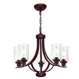 MELUCEE Farmhouse Chandelier Classic 22.6\" Contemporary 5-Light Chandelier Lighting with Clear Glass Shade, Kitchen Light Fixtures Ceiling Foyer Lighting in Oil Rubbed Bronze Finish