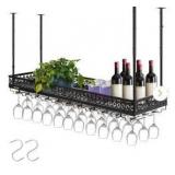 45-Bottle Ceiling Wine Glass Rack 35.8 in. x 13 in. Black Hanging Wine Glass Rack Wine Rack Cabinet for Bar