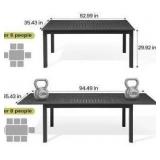 Black Rectangular Aluminum Outdoor Dining Table with Extension 94.5 in