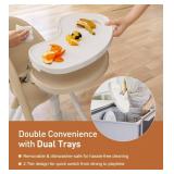 Funny Supply 3-in-1 Cute Folding High Chair, High Chairs for Babies and Toddlers, Modern Space Saving Highchair with Removable Double Tray, Easy to Clean, Light Weight Baby Feeding Chair, Cream