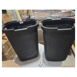 Mind Reader 50L Slim Laundry Hamper, Set of 2, Clothes Basket, Lid, Wicker Design, Plastic,  Black