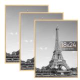 upsimples 18x24 Picture Frame Natural 3 Pack, Scratch-Proof Poster Frames 18 x 24 for Photo Gallery - Slide-In Strips, Horizontal or Vertical Wall Mounting