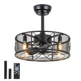 ADXEICE 18\" Caged Ceiling Fan with Light Farmhouse Fandelier with Light and Remote Ultra-Quiet Rustic Chandelier Fan - for Kitchen, Living Room, Nursery,Cat Spaces