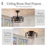 ADXEICE 18\" Caged Ceiling Fan with Light Farmhouse Fandelier with Light and Remote Ultra-Quiet Rustic Chandelier Fan - for Kitchen, Living Room, Nursery,Cat Spaces