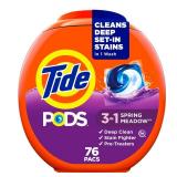 Tide PODS Liquid Laundry Detergent Soap Pacs, HE Compatible, Powerful 3-in-1 Clean in one Step, Built in Stain Removers, Spring Meadow Scent, 76 Count