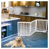 Dog Gate Wooden Freestanding Pet Gate3 Panel 23.6\" Height White Indoor Dog Fences,House Gate for Doorways & Stairs