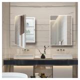 IDYLLOR Plastic Bathroom Medicine Mirror Cabinet 16 x 22 inch, Surface and Recessed Mount, Beveled Edge Mirror