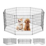 FDW 30 Inch Dog Pen 8 Panel Dog Playpen Indoor Outdoor Metal Puppy Pet Fence Portable Folding Animal Exercise Fence,Black