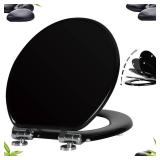 Angel Shield Toilet Seat with Zinc Alloy Hinges Quiet-Close Quick-Release Wood Molded UV Lid Easy Clean(Round,Black)