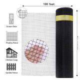 Black Hardware Cloth 1/2 inch 24 x 100ft 19 Gauge PVC Coated Wire Mesh Roll Welded Wire Fence Roll Poultry Netting Snake Fence Rabbit Cages Rodent Wire Chicken Wire Fencing Gopher Wire Cloth