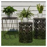 Y&M Set of 3 Patio Side Table for Living Room,Indoor End Tables for Bedroom, Outdoor Garden Stool with Heavy Duty Metal Frame Modern Industrial Decor - Black with Bronze