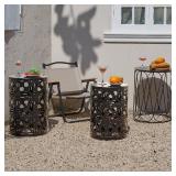 Y&M Set of 3 Patio Side Table for Living Room,Indoor End Tables for Bedroom, Outdoor Garden Stool with Heavy Duty Metal Frame Modern Industrial Decor - Black with Bronze