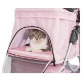 TRIXIE Foldable Pet Stroller for Cats and Dogs, Pet Carrier Strolling Cart with Weather Cover, Storage Basket, Cup Holder, Pink