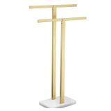 KOKOSIRI Bathroom Towel Rack 2-Tier Standing Towel Racks with Marble Base, Stainless Steel Freestanding Towel Bars, Thicken Steady Design, Brushed Gold THS0001-BG