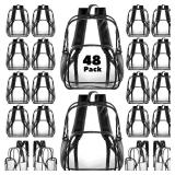 Amylove 48 Pcs Clear Backpack bulk for Stadium Events Heavy Duty PVC Transparent Bookbag for College Workplace Security (15 Inches,Black)