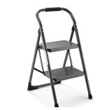 Step Stool for Adults,2 Step Ladder Folding 330lbs Anti Slip Step Stool,Foldable Ergonomic 2 Steel Stool with Wide Pedal for Home, Kitchen, Office (Gray)