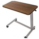 Vaunn Medical Adjustable Overbed Bedside Table With Wheels (Hospital and Home Use)  Walnut Brown