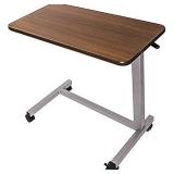 Vaunn Medical Adjustable Overbed Bedside Table With Wheels (Hospital and Home Use)  Walnut Brown