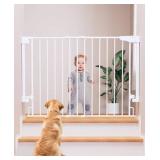 Cumbor 29.2-43" Baby Gate for Stairs, Wall-Mounted (Drill Required), Expandable No Bottom Bar Dog Gate, Auto Close Extra Wide Walk Thru, Pet & Toddler Proof Gate, Top & Bottom of Stairways (Wh