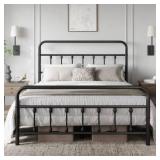 Yaheetech Classic Metal Platform Bed Frame Mattress Foundation with Victorian Style Iron-Art Headboard/Footboard/Under Bed Storage/No Box Spring Needed/Full Size Black