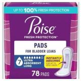 Poise Incontinence & Postpartum Pads for Bladder Leaks, 7 Drop Ultra Absorbency, Long Length, 78 Count, Packaging May Vary