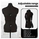 PDM WORLDWIDE Black Dress Form Adjustable Mannequin for Sewing, Female Size 6-14 Pinnable Body Form with 13 Dials & Detachable Casters, 42.5\"-60\" Height Range for Clothing Display, Small to Medium