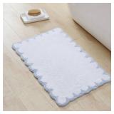 Peri Home Scalloped Bath Rug - Soft & Absorbent 100% Cotton Tufted Bath Mat, 20\" x 30\", White with Blue Scallop