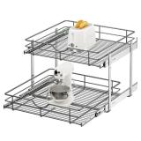 ALINE FURNITURE 2-Tier Pull Out Cabinet Organizer - 23\" W x 22\" D Soft Close Pullout Shelves with Shelf Liners - Slide Out Drawers for Kitchen Cabinets, Pantry, Bathroom, Heavy Duty Steel Wire Baske